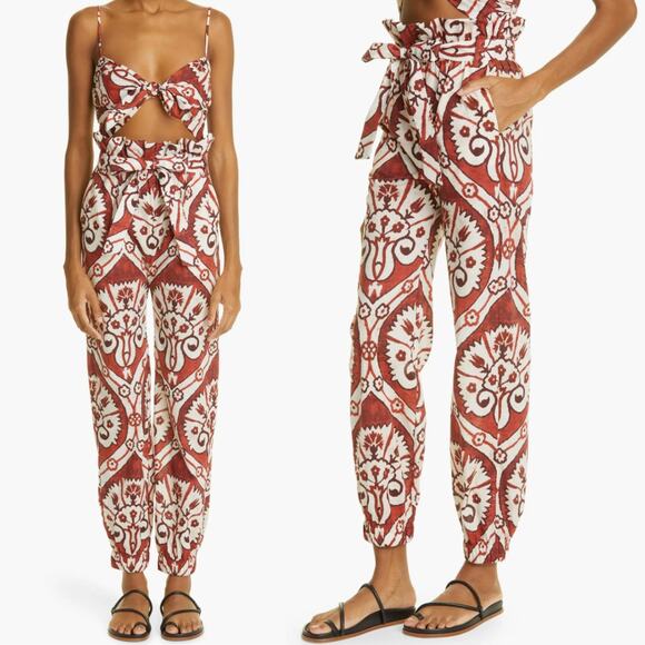 Johanna Ortiz Baru Nomadic Hunting Paperbag Cotton Pants Rust Red Size 6 NWT - Picture 2 of 10